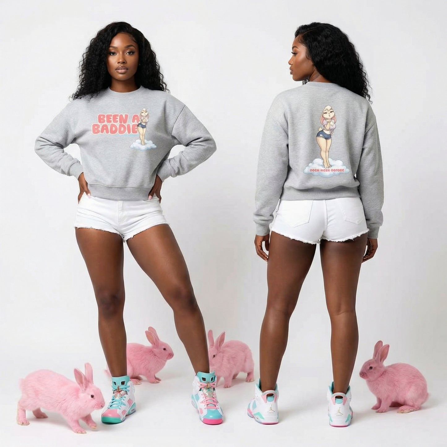 "Been A Baddie" Fleece Mock-Neck Crew Sweatshirt