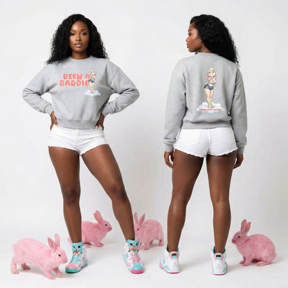 "Been A Baddie" Fleece Mock-Neck Crew Sweatshirt